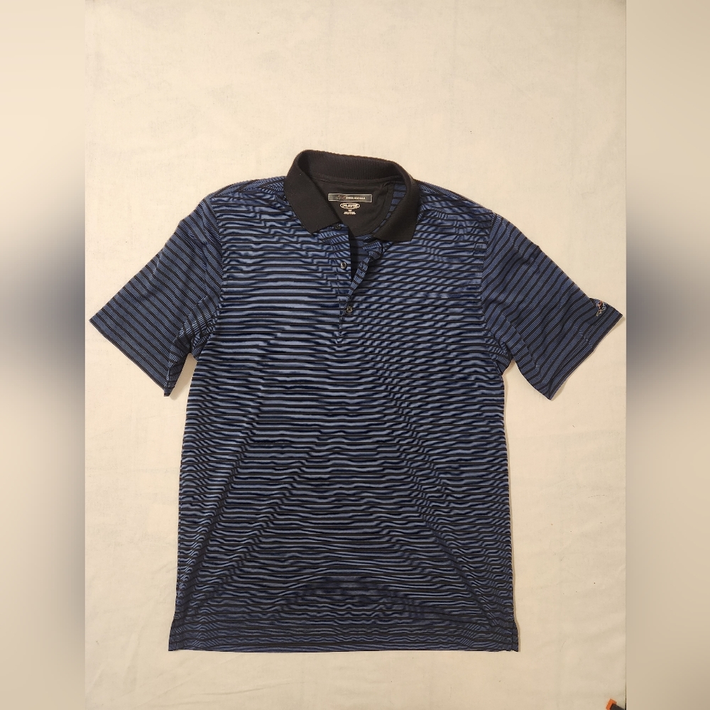 Greg Norman Mens Golf Shirt Medium Blue Black Stripe